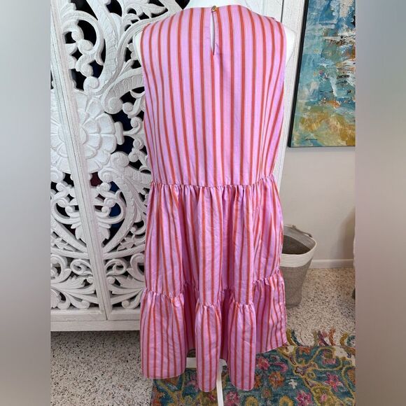 M.D.S Stripes Pink Stripe Peasant Dress Size 10 With Pockets - Picture 7 of 12